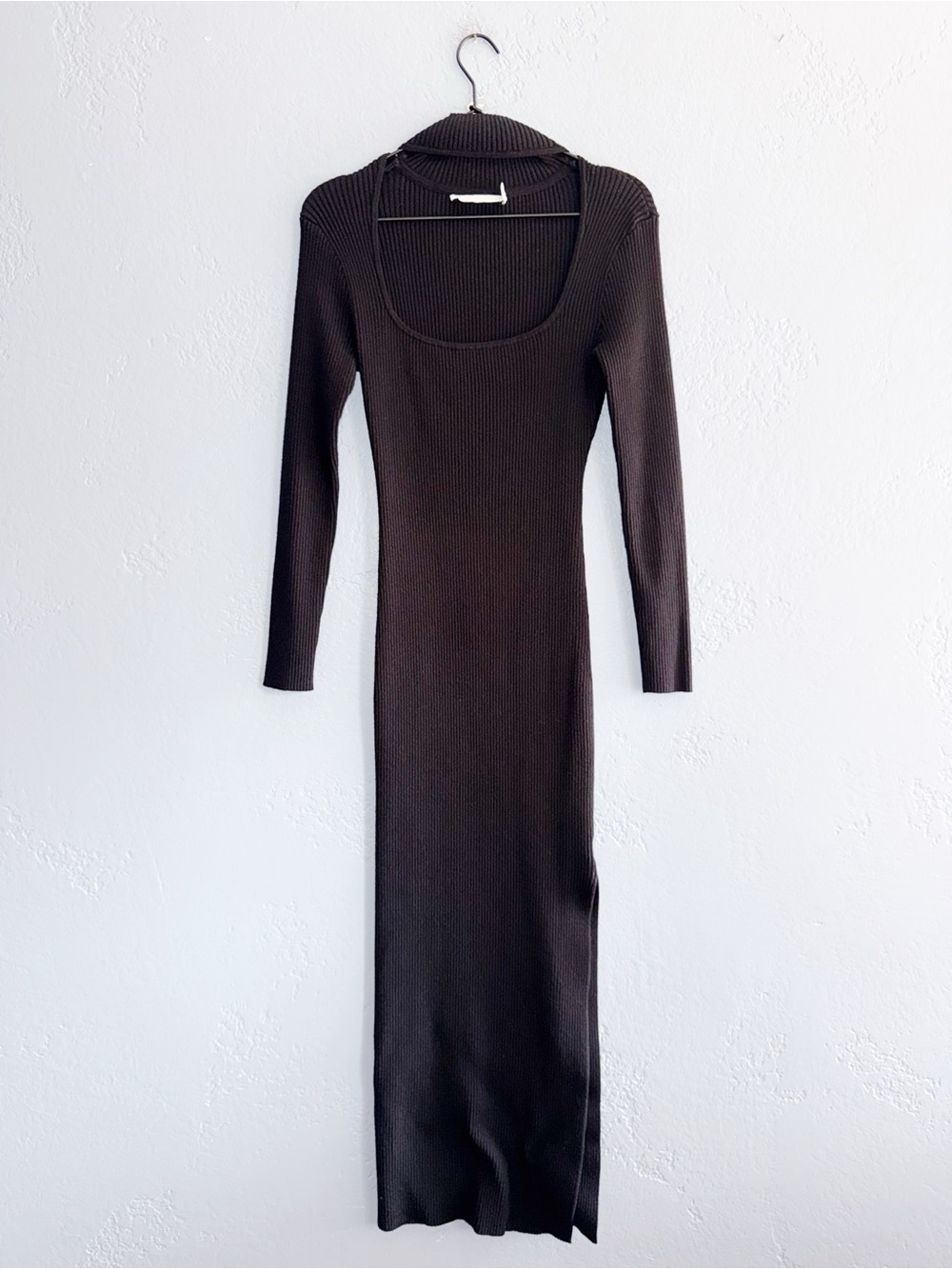 Jonathan Simkhai Dark Black Ribbed Long-Sleeve Maxi Dress Size Medium